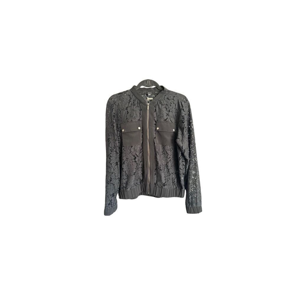 IMNYC women’s black lace long sleeve full zip jacket, size small/P